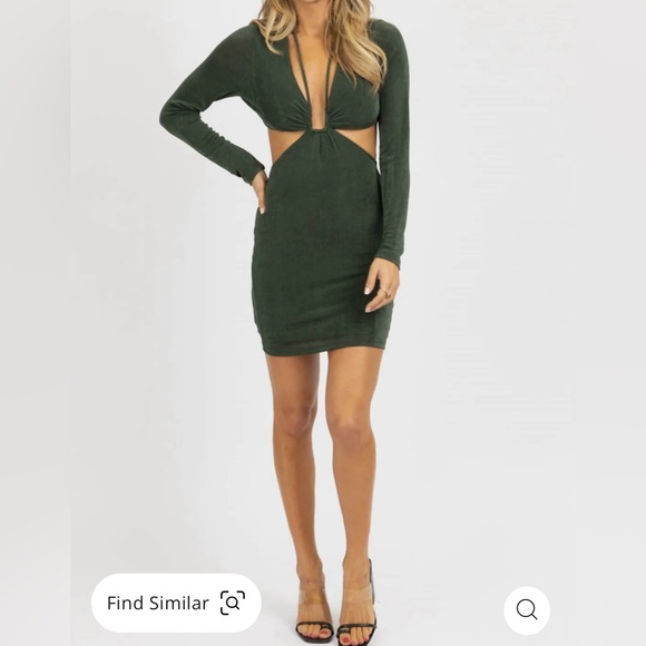 NWT Endless Blu Women's Green Longsleeve Halter Open Side Mini Dress - Picture 2 of 5